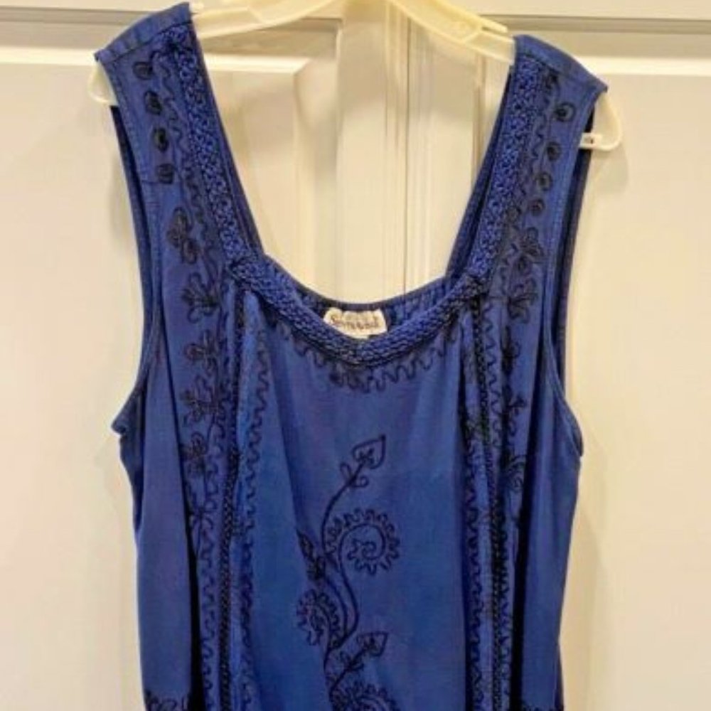 7th Avenue Navy Blue Embellished Blouse Women's 1X Hankie Hem